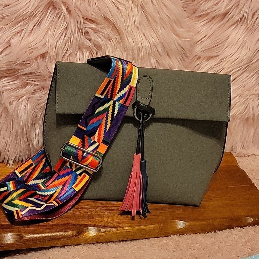 Threaded Pear shoulder bag with multi color tassel & guitar shoulder strap